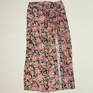 Floral midi side slit skirt, romantic flirty tropical resortwear Stradivarius